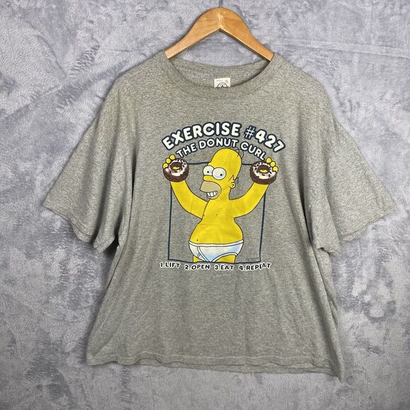 Vintage Homer Simpson Size XXL Exercise Donut Curl T shirt Y2K - Picture 1 of 8